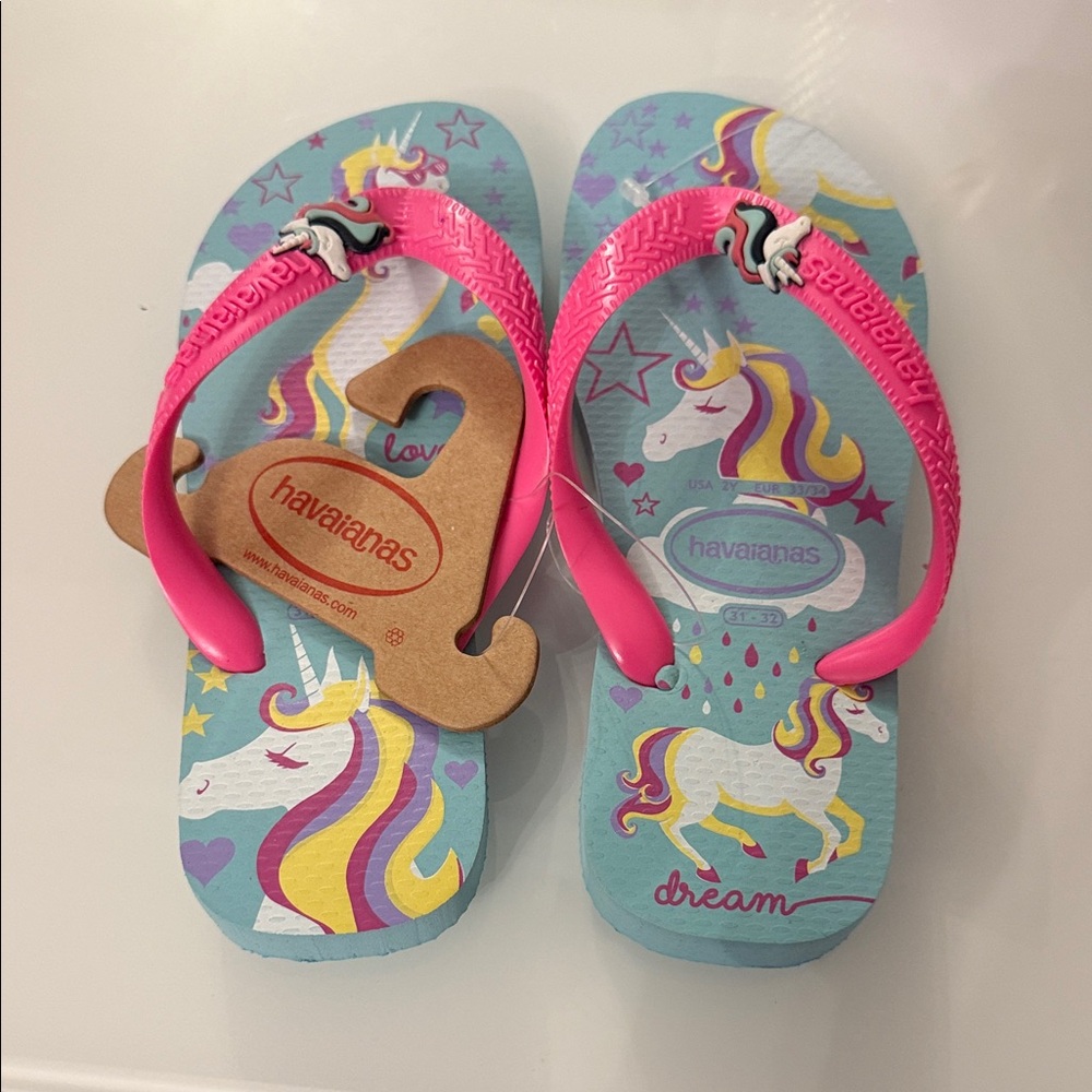 Havaianas Kids Unicorn Flip Flops - Pink and Light Blue